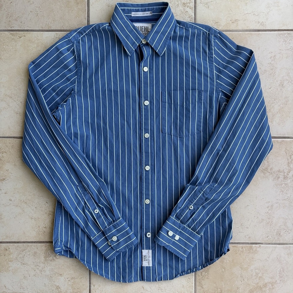 Ruehl 925 Shirt Mens Medium Blue Banker Stripe Cotton Button Up Preppy Coastal